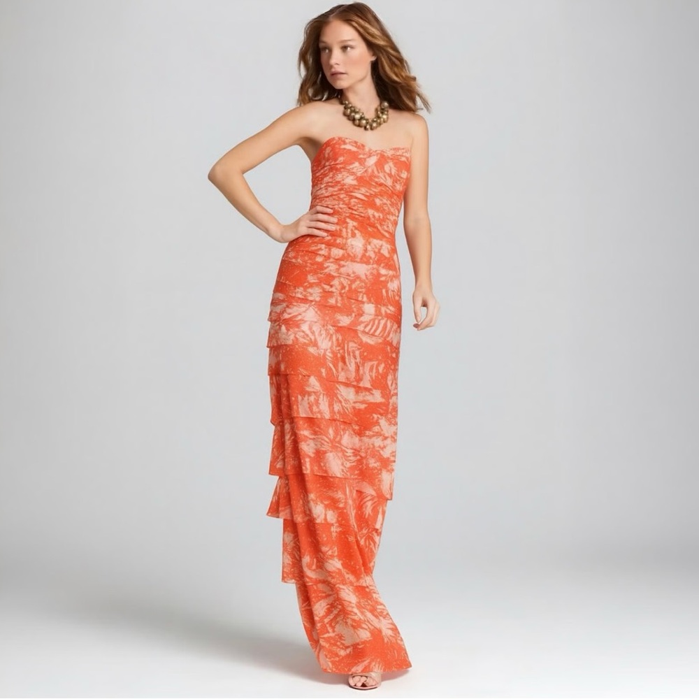 BCBGMaxAzria Erika Elegant Strapless Coral Dress